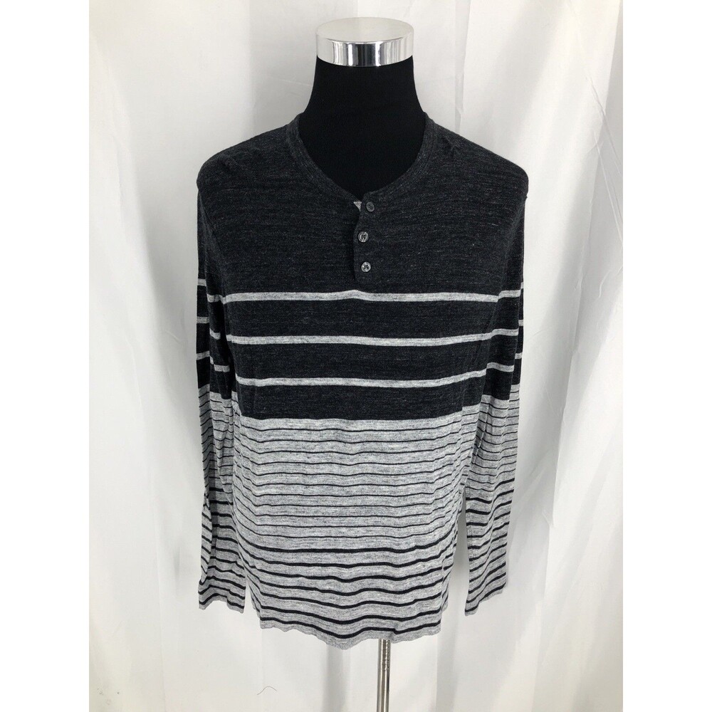 Vince Black Gray Striped Long Sleeve Henley Pullover Shirt Large